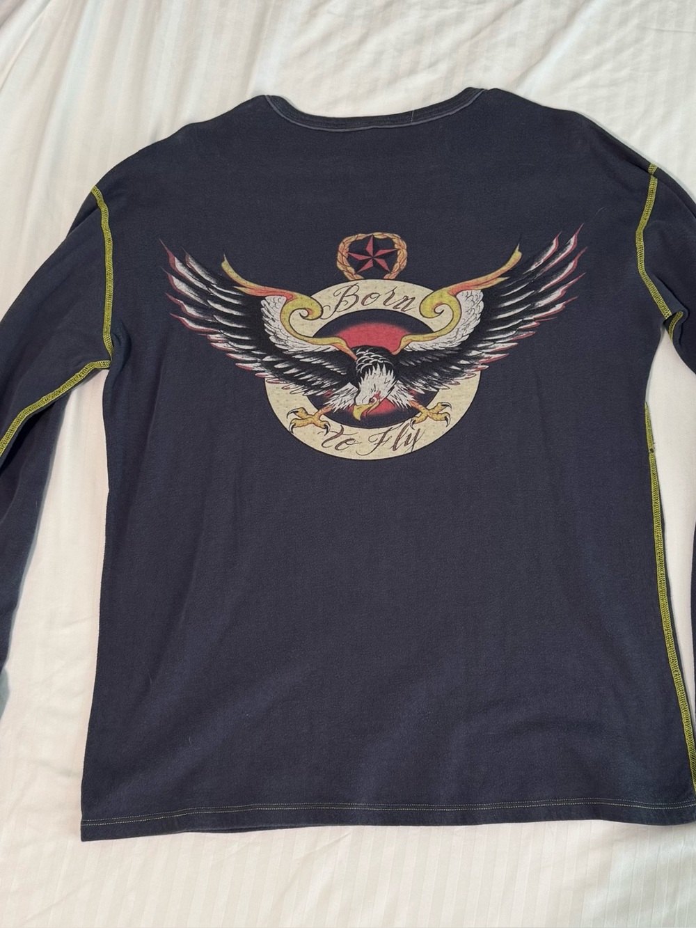 Vintage Alp N Rock Men's Grey Long-Sleeve Shirt - 'Born to Fly' Eagle Design